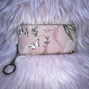 Kate Spade Briar Lane Pink Botanical Wallet - Flower Butterfly Leather -Like new